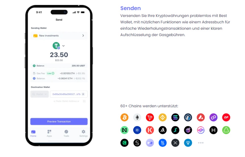 Kryptowährung in die Wallet übertragen