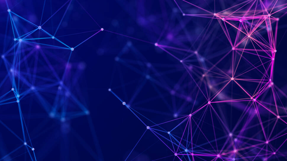 Colored polygonal structure. Beautiful illustration with connected dots and lines. Digital network background. 3D