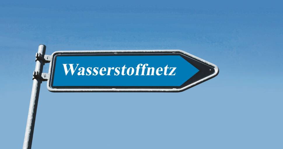 Wegweiser mit Wasserstoffnetz