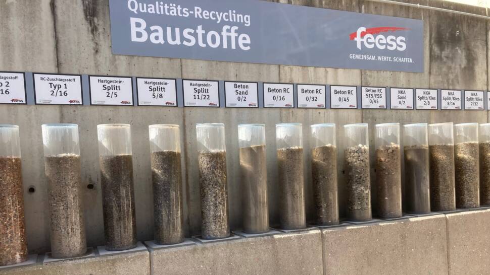 Refraktionierte Sorten von recyceltem Bauschutt einzeln aufgeführt