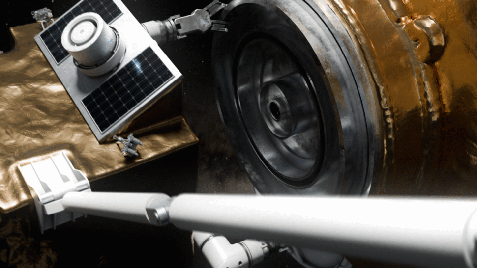 Ein Endurance-Satellit der Firma Infinite Orbits bei der Arbeit. Er soll Dienstleistungen an anderen Satelliten durchführen.